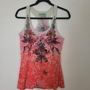 Butterfly Dropout Womens Pink Orange Tank Top Size M Horses Pegasas Floral Boho=